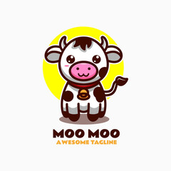 Vector Logo Illustration Moo Mascot Cartoon Style.