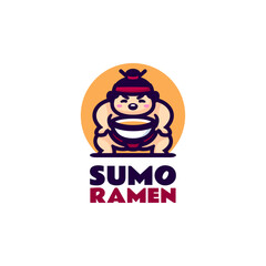 Vector Logo Illustration Sumo Ramen Mascot Cartoon Style.