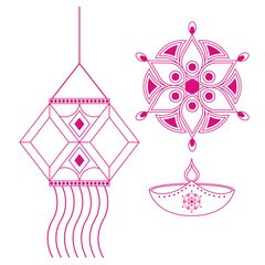 Diwali Cultural Festival Inspired Vector Arts. Cute Diwali Decoration designs