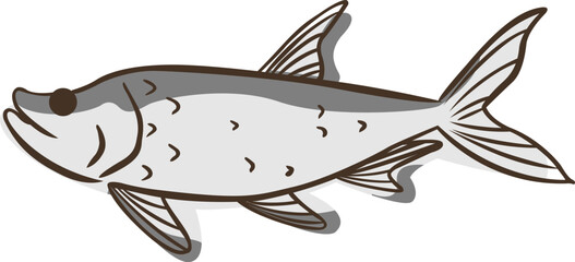 Abstract doodle Tarpon fish sign illustration for decoration on marine life, aquarium, fishing and nautical concept.