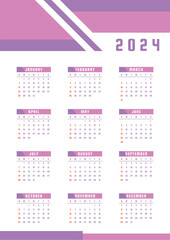 Pastel color modern 2024 calendar template