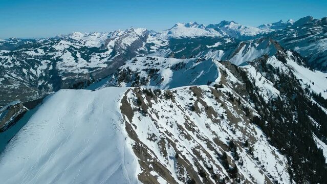 Aerial view of snow covered ski slopes at Stoos,Switzerland