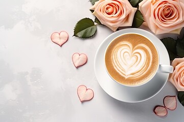Fototapeta na wymiar cup of coffee and roses