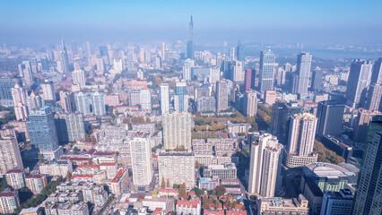 Aerial view of modern city skyline in Nanjing, China