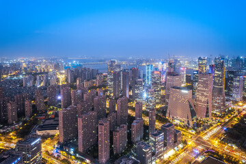 Fototapeta premium Aerial view of modern city skyline of Hangzhou, China