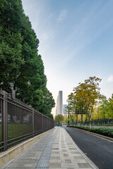 Streets and modern cityscape of Hangzhou, China