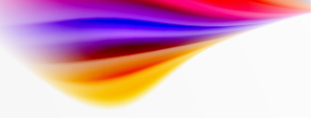 Rainbow color silk blurred wavy line background on white, luxuriously vibrant visually captivating backdrop. Stunning blend of colors reminiscent of rainbow, silky and gracefully blurred wavy pattern