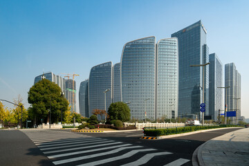 Streets and modern cityscape of Hangzhou, China