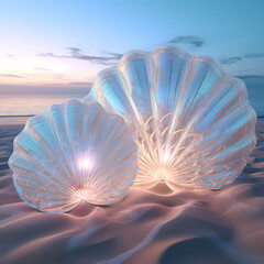 Symmetrical arrangement of holographic shells on a virtual beach