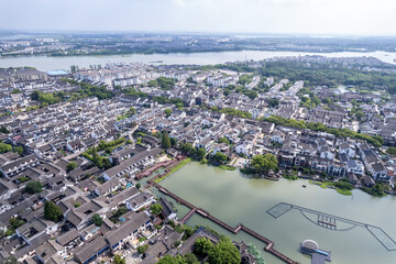Aerial photography of Zhouzhuang Ancient Town in Jiangnan Water Town