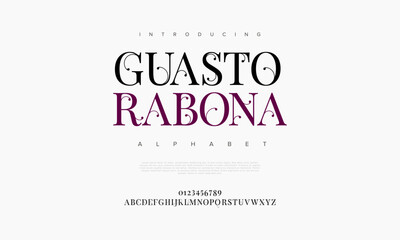 Guastorabona premium luxury elegant alphabet letters and numbers. Elegant wedding typography classic serif font decorative vintage retro. Creative vector illustration
