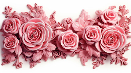 Rose frame on white background with copyspace. Valentine concept. Generative AI
