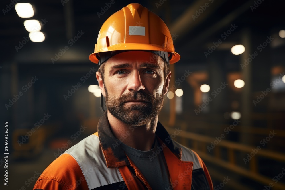 Poster construction worker in professional uniform. generative ai.