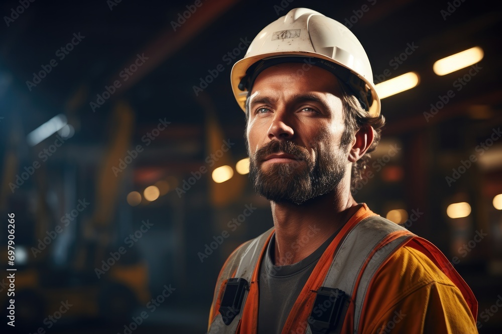 Poster construction worker in professional uniform. generative ai.
