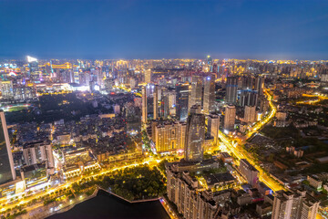Aerial photography of the skyline of urban architecture in Wuhan..