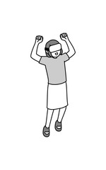 Image of DX, smiling and frolicking girl wearing VR goggles