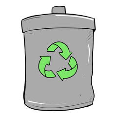 trash bin illustration colored hand drawn