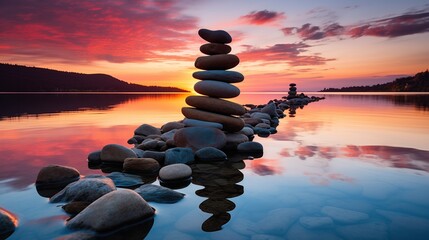 Zen Stone Stack Contemplation and relaxation generated with AI illustration