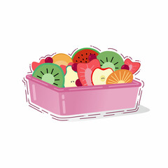 Fruit salad in a plastic container or tray with cellophane cover