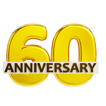 Golden 60 anniversary number, gold 3d anniversary number
