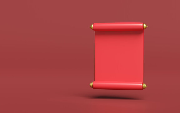 3d announcement roll. chinese new year scroll. 3d render illustration