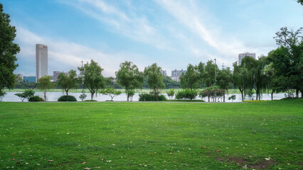 Aerial photography of urban street views on both sides of the Gan River in Nanchang..