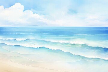 Watercolor Beach Background: Serene Coastal Seascape Painting