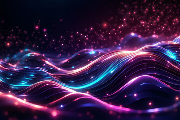 Fototapeta na wymiar Abstract futuristic background with pink blue glowing neon moving high-speed wave lines and bokeh