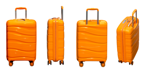 Orange travel bag set. Suitcase, front, back, sides, on a white background and png.
