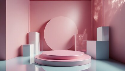 Radiant Charm: Pink Podium with Geometric Elements