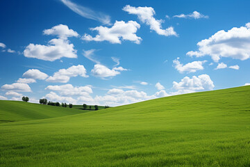 Fototapeta premium natural scene beautiful green hill with blue sky. Generative ai.