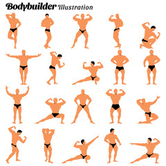 Collection of bodybuilder flat illustrations