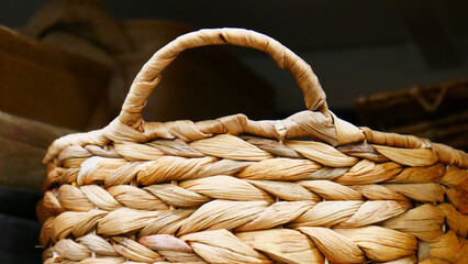 Close-up of a beautiful craft wicker basket