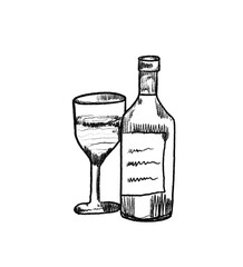 hand sketch of drink bottles and glasses PNG