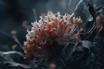 Naklejka na ściany i meble Stunning 8k print of cinematic digital art portraying beautiful flora with exquisite details and smoky drama. Generative AI