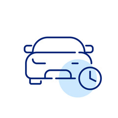 Car and clock. Hourly rental rates. Pixel perfect, editable stroke icon