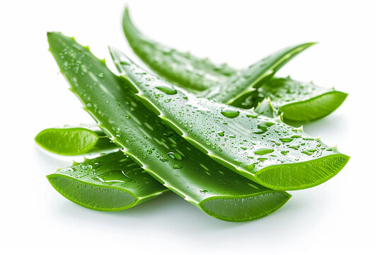 Sliced Aloe Vera Leaf Isolated on White Background - Natural Organic Ingredient, Herbal Skincare, Clipping Path Included - Created with Generative AI Tools