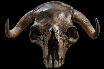 Bison head skull on a transparent background. isolated object. Element for design. Generative AI