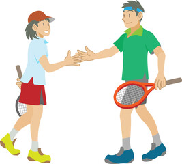 テニスの試合後に握手をするプレイヤーたち