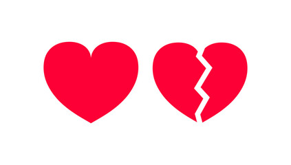 Red broken heart icon , heartbreak flat vector icon