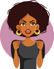 Upset Angry Woman of Black Ethnicity Vector Cartoon Character. Infuriated girlfriend screaming and yelling loud 

