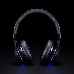 Fototapeta na wymiar bluetooth headphone black color in black background ai generated