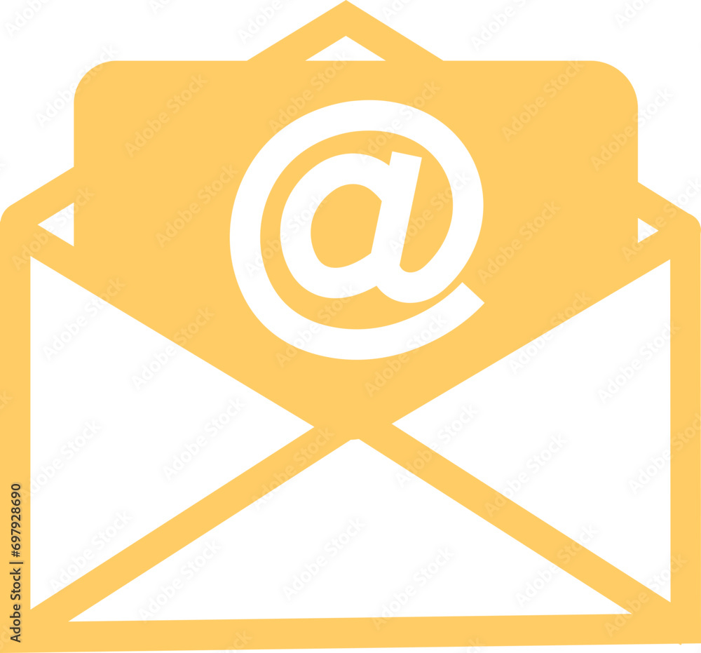 Poster mail icon. email, post, envelope isolated transparent background. vector in yellow linear flat desig