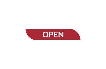Open red ribbon label banner. Open available now sign or Open tag.