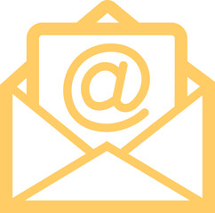 Mail icon. Email, post, envelope isolated transparent background. Vector in yellow linear flat design, adapted e-mail icon for web, web site and mobile app. open envelope pictogram editable stock.