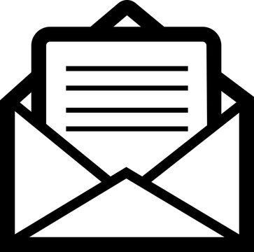 Mail icon. Email, post, envelope isolated transparent background. Vector in black linear flat design, adapted e-mail icon for web, web site and mobile app. open envelope pictogram editable stock.
