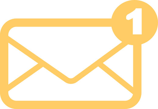 Mail icon. Email, post, envelope on transparent background. Vector in yellow linear flat design, adapted e-mail icon for web site and mobile app. message notification envelope pictogram editable stock