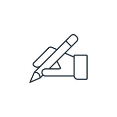 Hand with a pencil. Write. The note. Creative activity. Vector linear icon illustration isolated on white background.