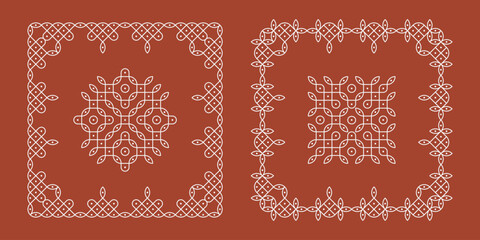 Indian Traditional and Cultural pulli and sikku Kolam design vector, set of editable home decor patterns - obrazy, fototapety, plakaty