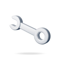 3d Wrench Tool Isolated on White. Render Wrench of Metallic Mechanic Tool Icon. Concept of Service, Construction Building and Maintenance Icon. Mechanical and Engineering Workshop. Vector Illustration